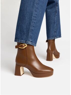 Larroude Dolly Verona Low Boot in Burnt Umber Leather